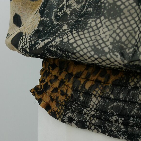 Vtg New York City Design Co Sheer Top Size S Leopard Lace Print Ruffle Tie Front - Picture 5 of 10